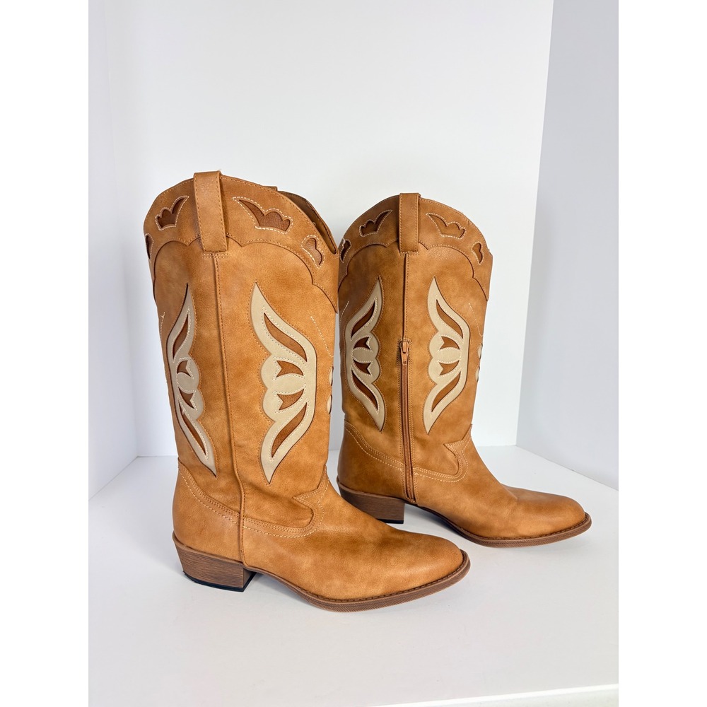 Madden Nyc Western Cognac Brown Butterfly Cowboy Boots Women Size 11 Cowgirl